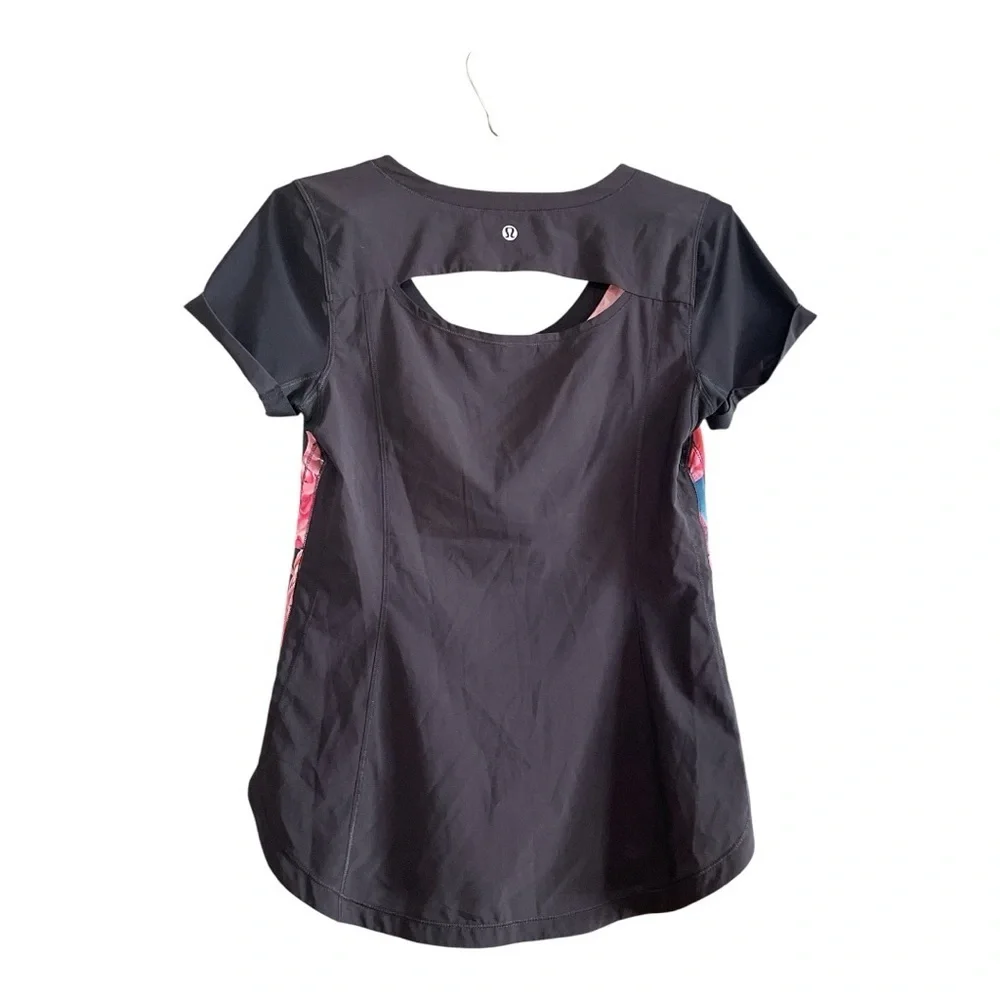 lululemon athletica Pink and Black Floral Short Sleeve Top